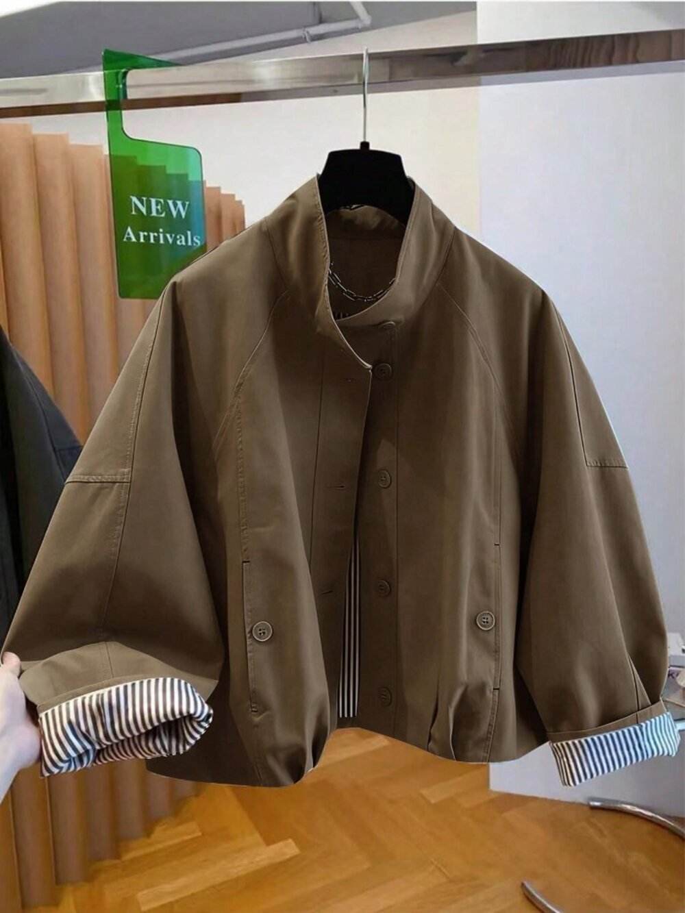 Brown Casual Women's Stand Collar Jacket